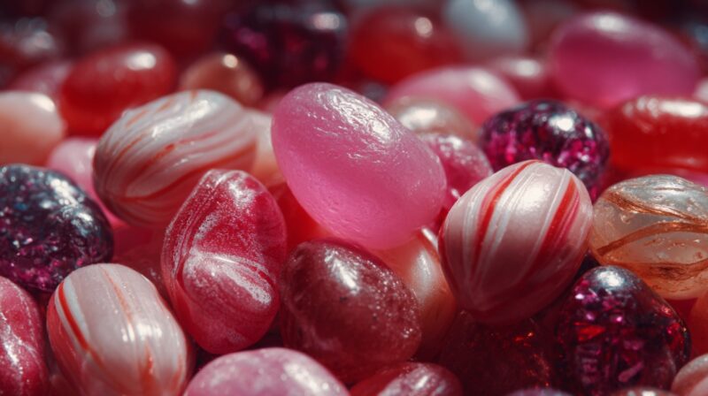 Close-up of colorful hard candies that can contribute to tooth damage